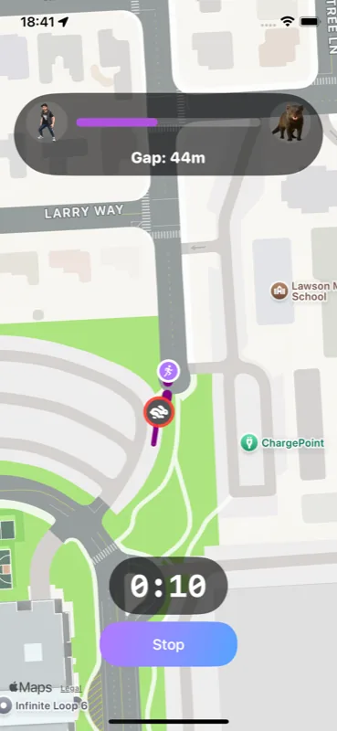 Hunted mode: live race with the gap to the animal opponent and the run timer
